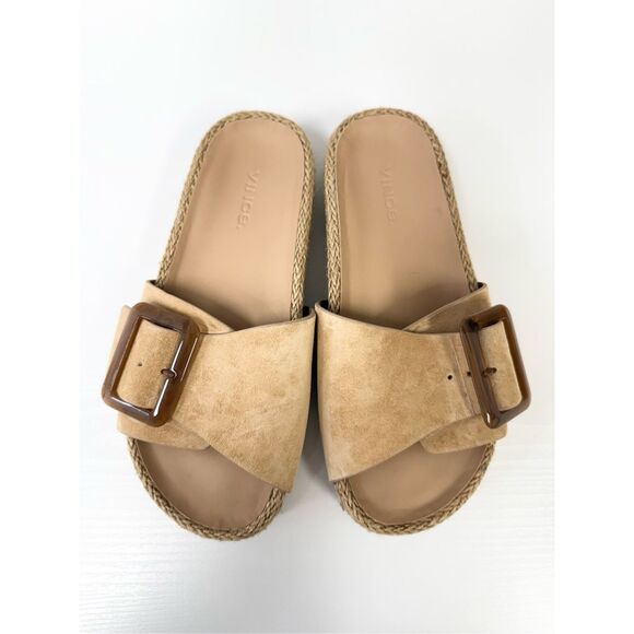 Vince Grant Women's Tan Suede Slip On Slide Sandals Size 5 - Picture 1 of 9